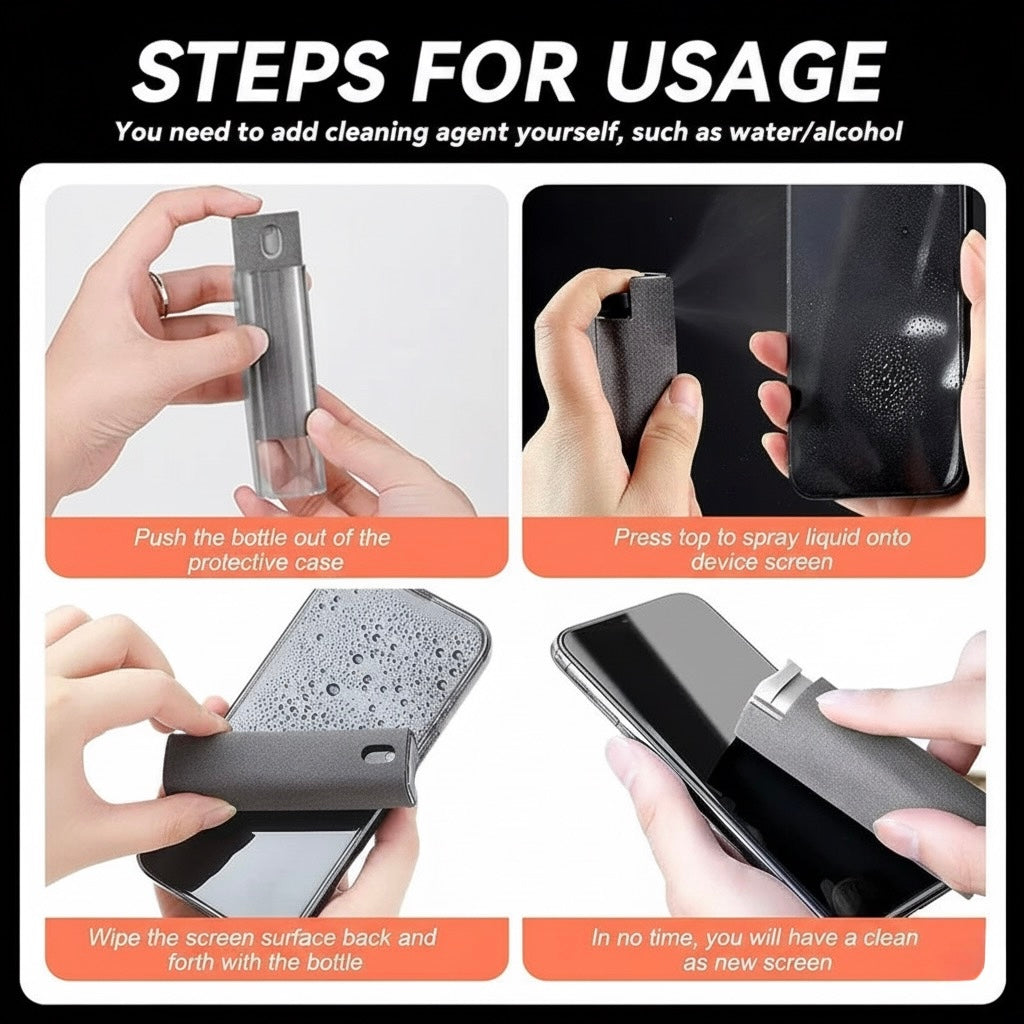 2-in-1 Screen Cleaner Kit  For Phone/Laptop/Tablet/TV/Monitor/Car Screens Spray and Wipe Cleaning Tools